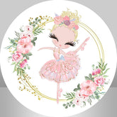 Lofaris Round White And Pink Floral Ballet Birthday Backdrop
